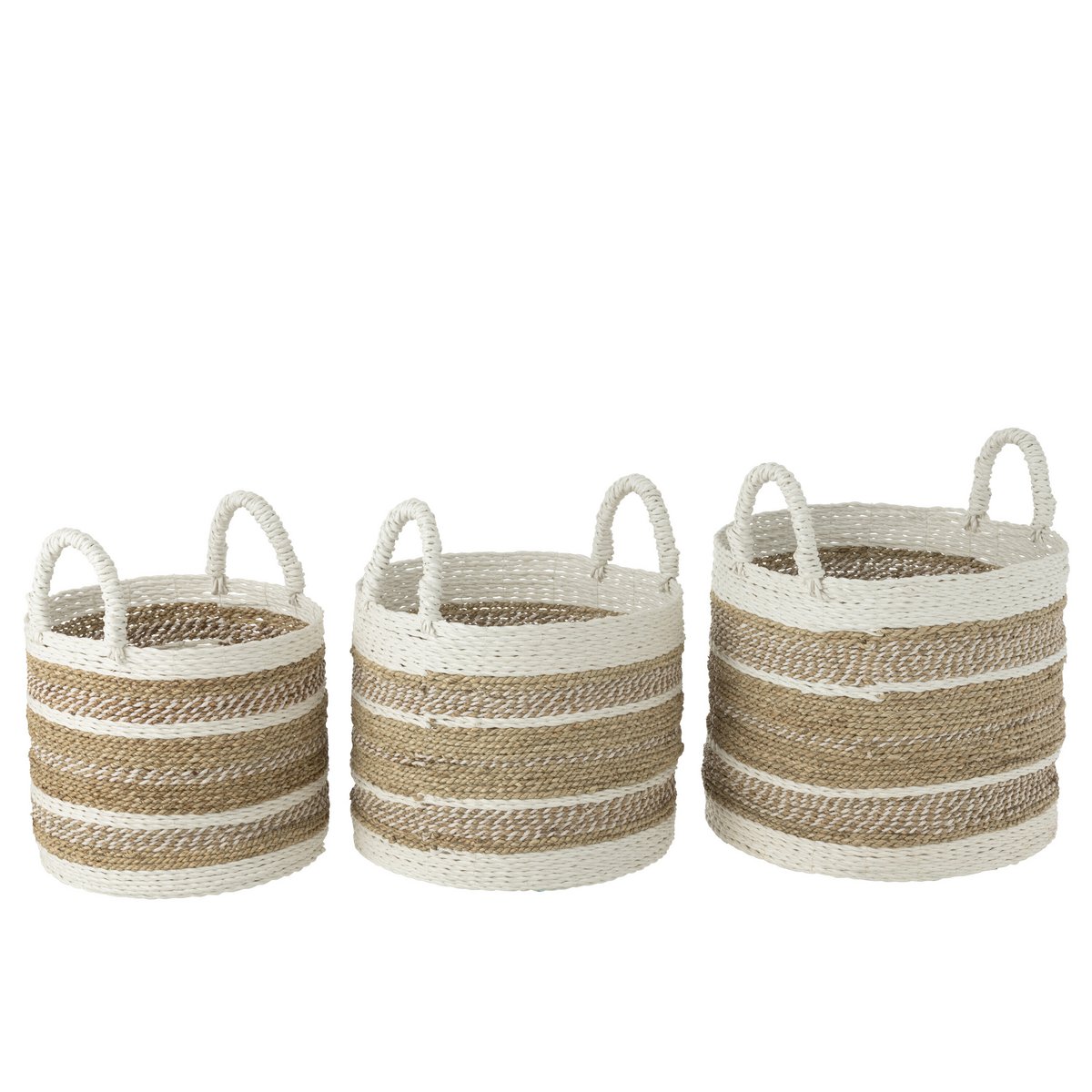 J-Line - Lot de Trois Corbeilles Caro Raphia Blanc/Naturel