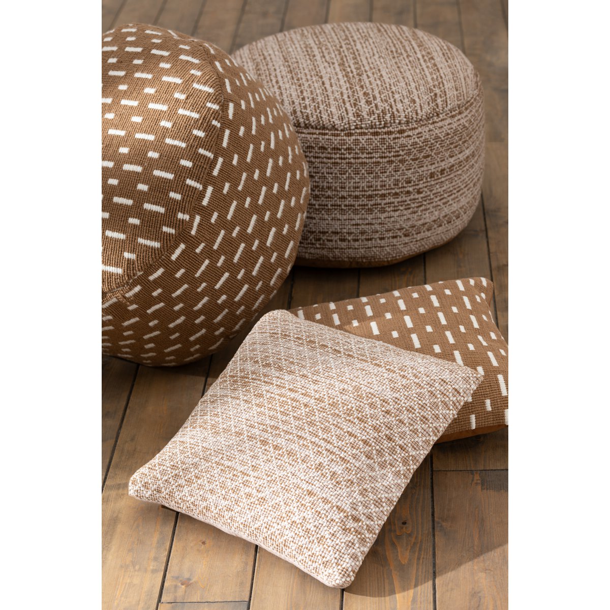 J-Line - Coussin décoratif Lines Outdoor - Polyester - Marron/Blanc