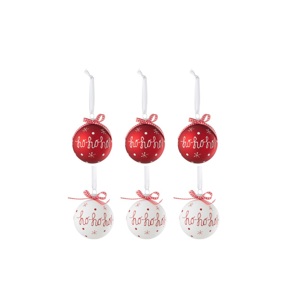 J-Line - Boîte de boules de Noël 'Hoho' (Taille S, Lot de 6, Rouge/Blanc)