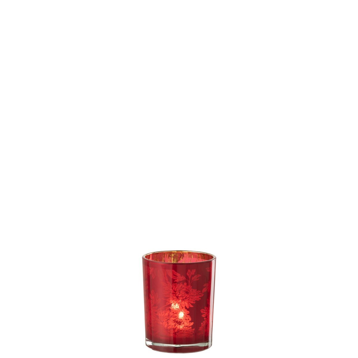 J-Line - Lanternes Fleurs - Verre - Rouge - Moyen