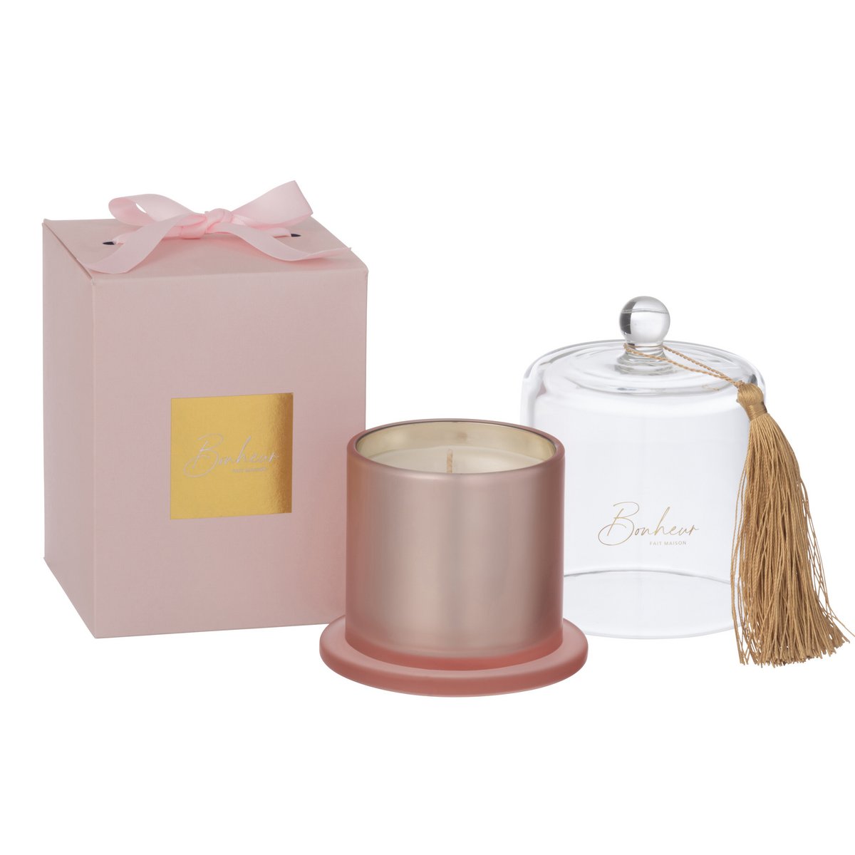 J-Line - Bougie Parfumée Cloche Bonheur Rose Large 45 Heures