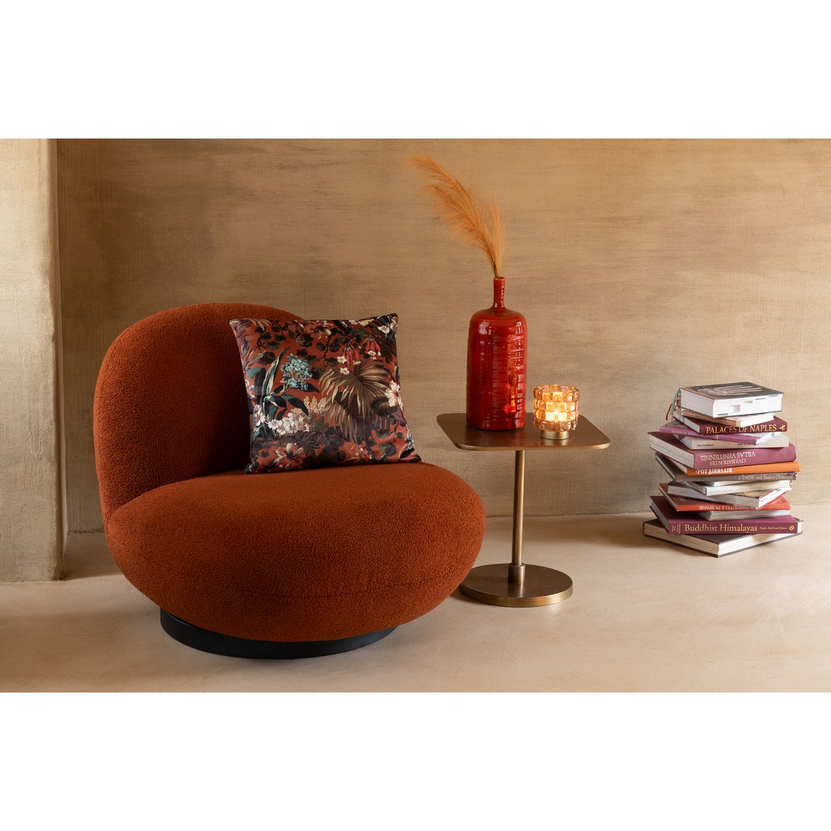 J-Line - Chaise longue Bois de Peuplier des Neiges/Mousse Orange/Noir