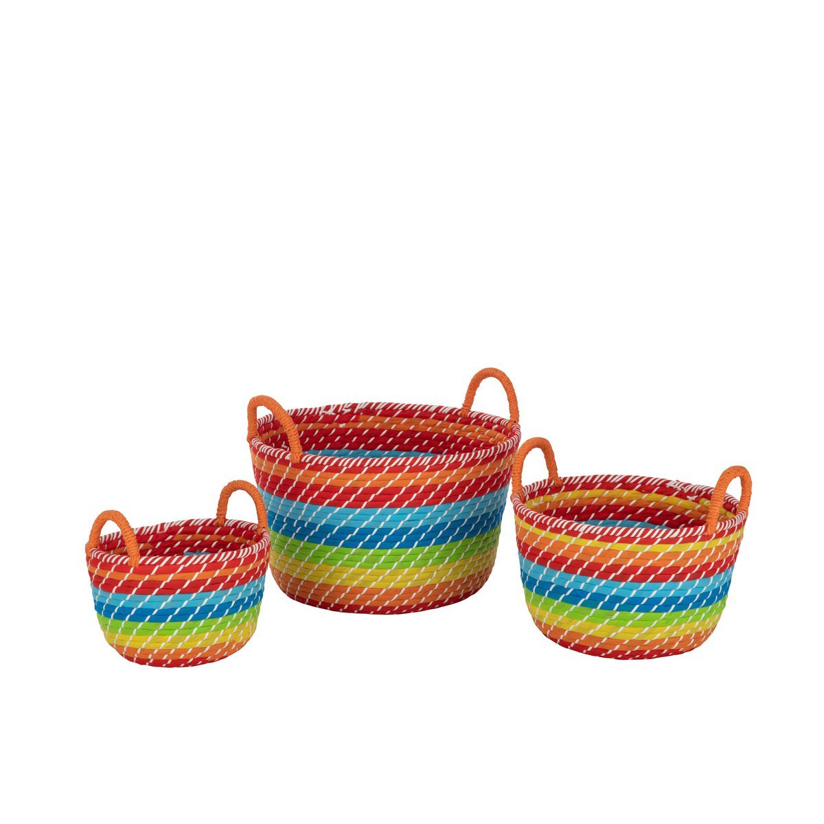 J-Line - Lot de 3 Paniers Rainbow Stripes + Anses Seagrass Mix