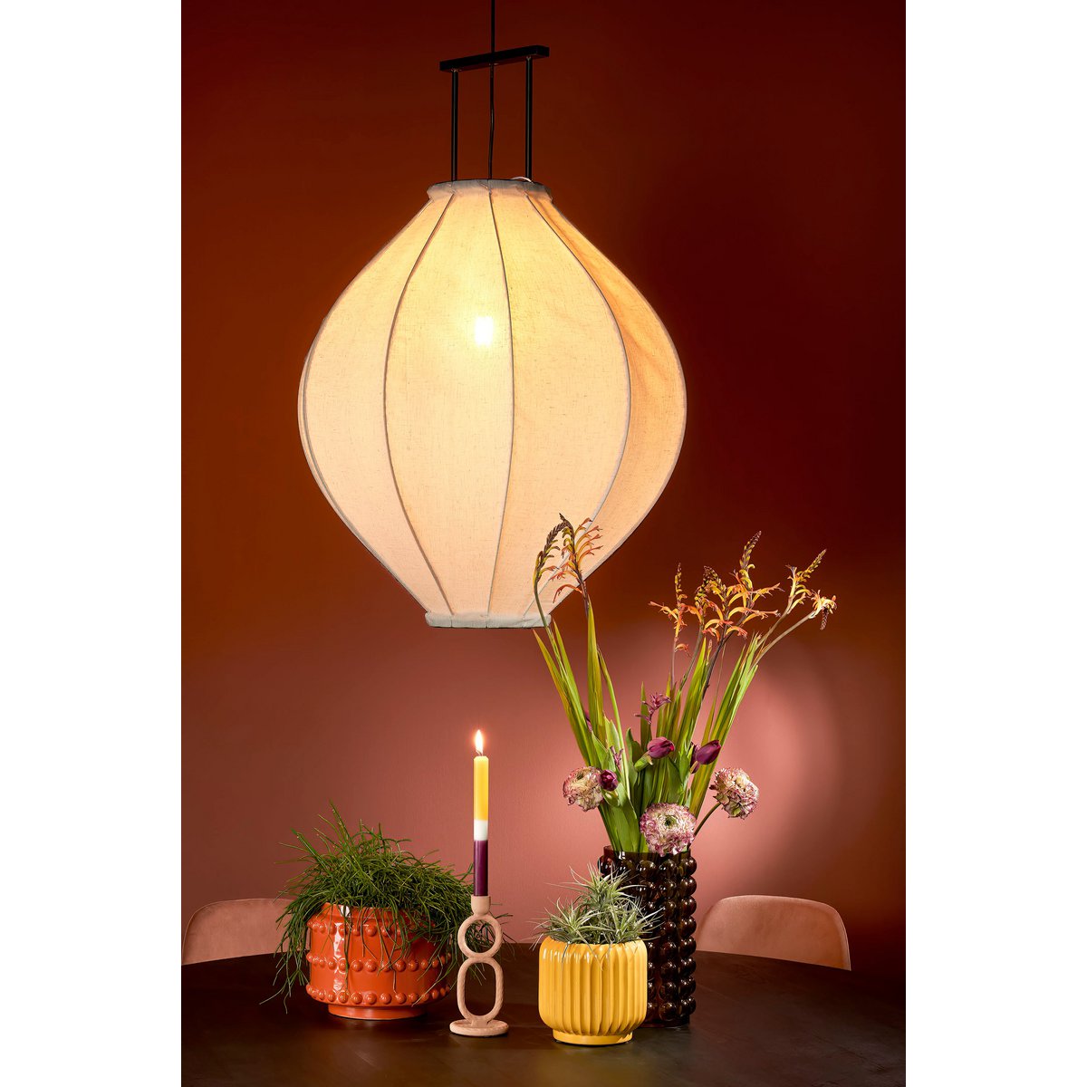 Mica Decorations - Lampe à Suspension Pego - H94 x Ø70 cm - Lin - Blanc Cassé