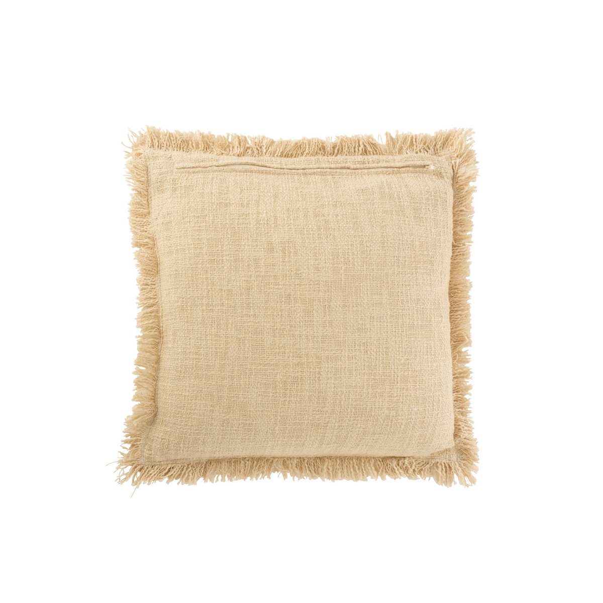 J-Line - Coussin Frange - Coton/Velours - Beige