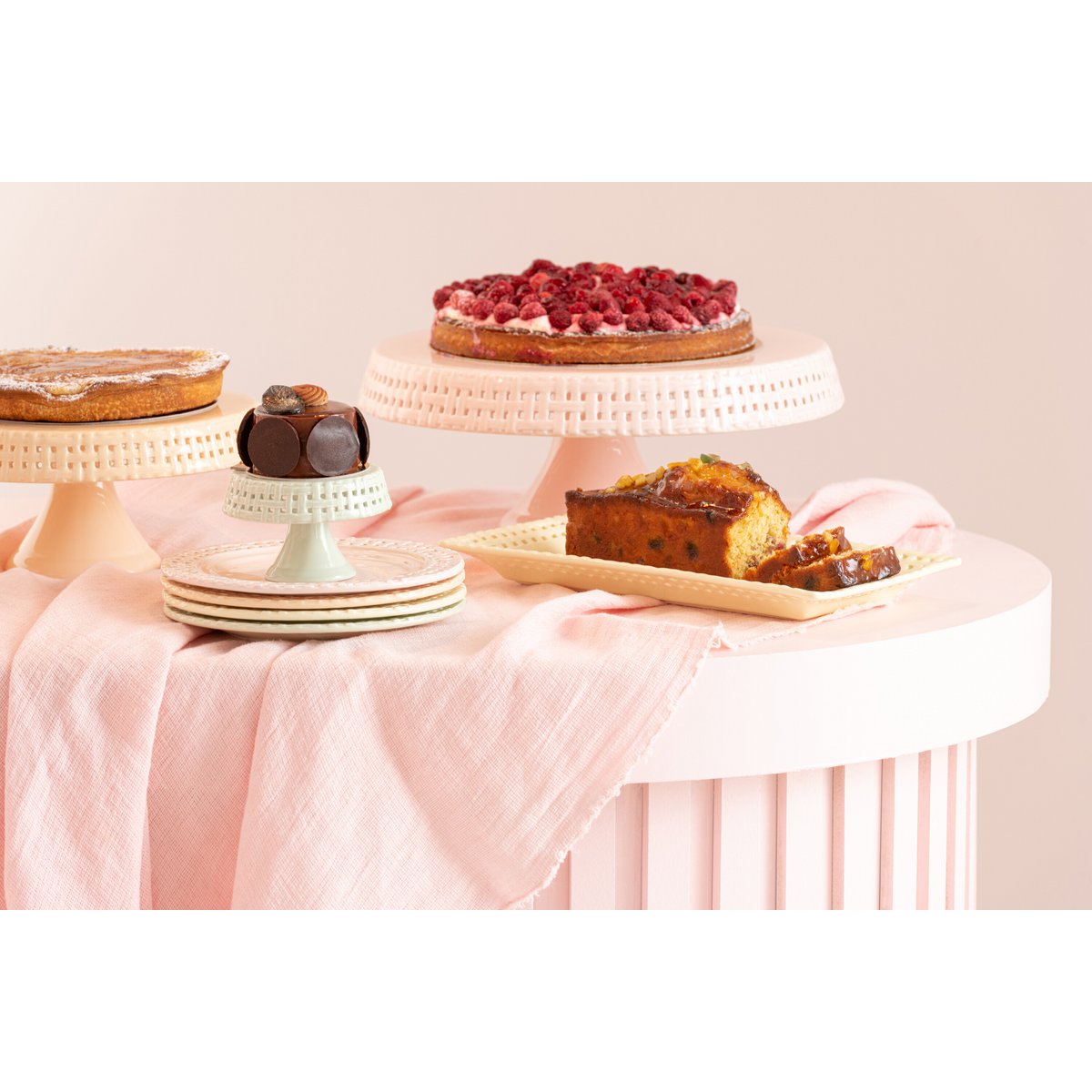 J-Line - Assiette à Gâteau - Présentoir à Gâteau - Céramique - Pêche - L