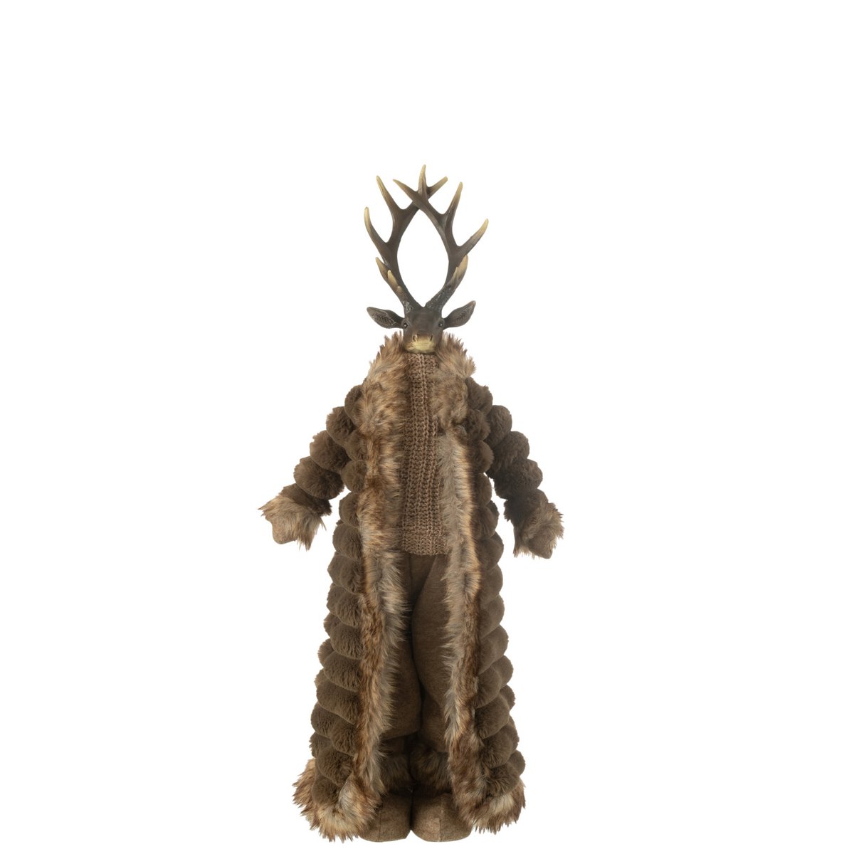 J-Line - Figurine de Noël décorative 'Cerf avec manteau' (Marron, Taille S)