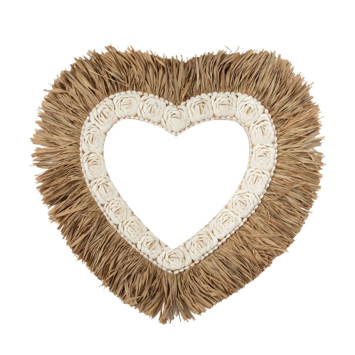 Bazar Bizar - Schelp 'Shell Heart' (Raffia, Naturel Wit, L)