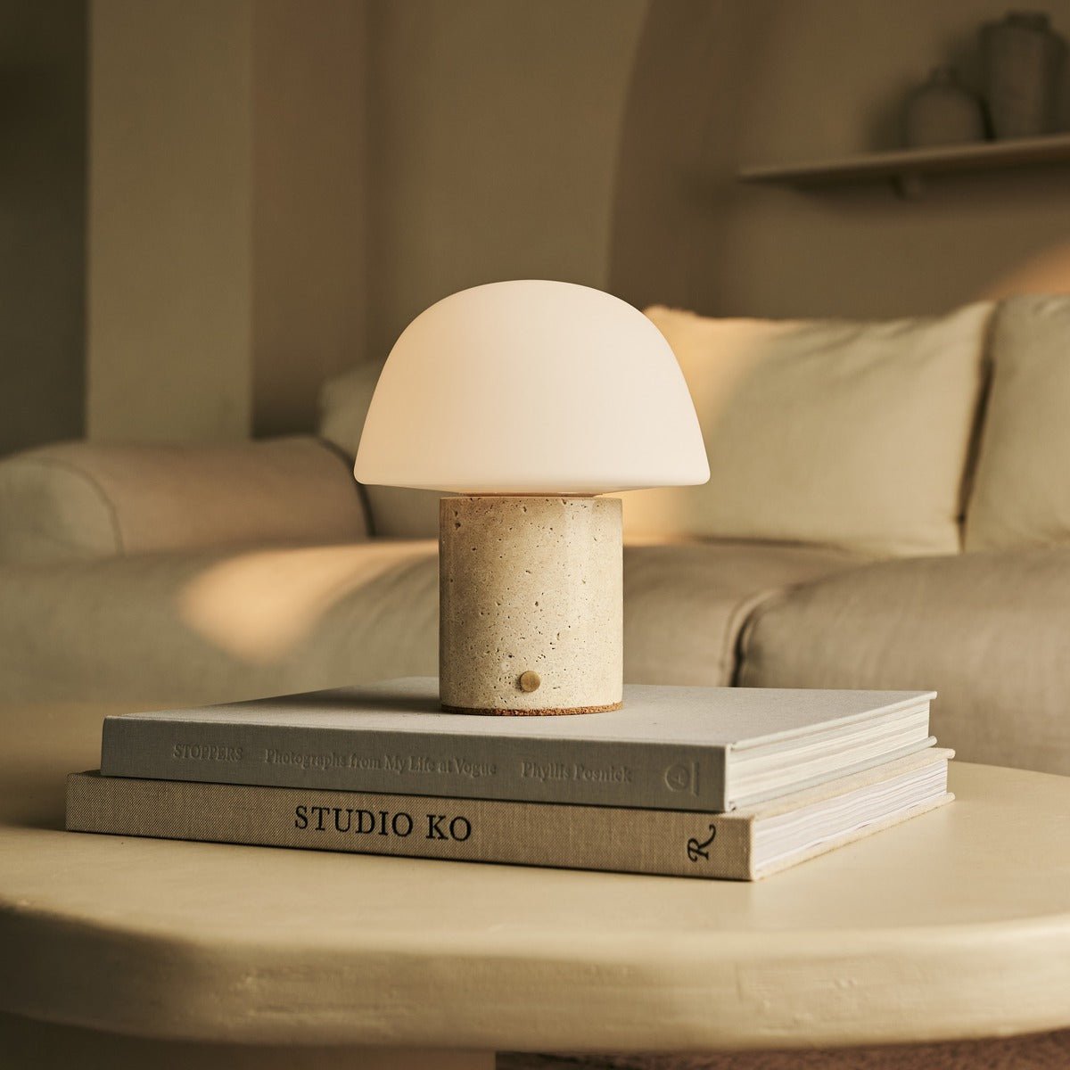 Tavellio-Amsterdam - Maes Beige / Travertino Classico - Elegante travertijn oplaadbare tafellamp, tot 100 uur verlichting, stijlvol en functioneel