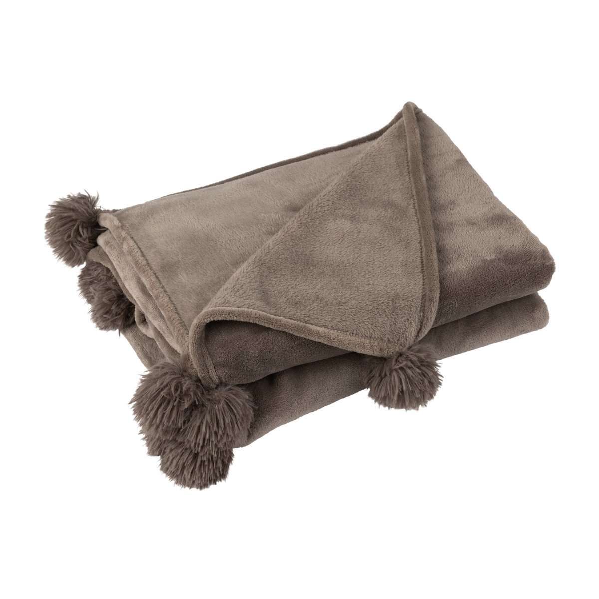 J-Line - Plaid Pompon - Polyester - Donker Taupe - 170 X 130cm