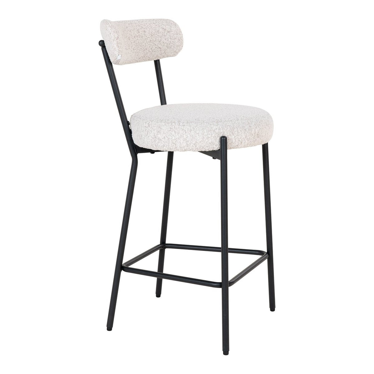 House Nordic - Badalona Counter Chair - Tabouret de bar, bouclé blanc et pieds noirs, HN1270