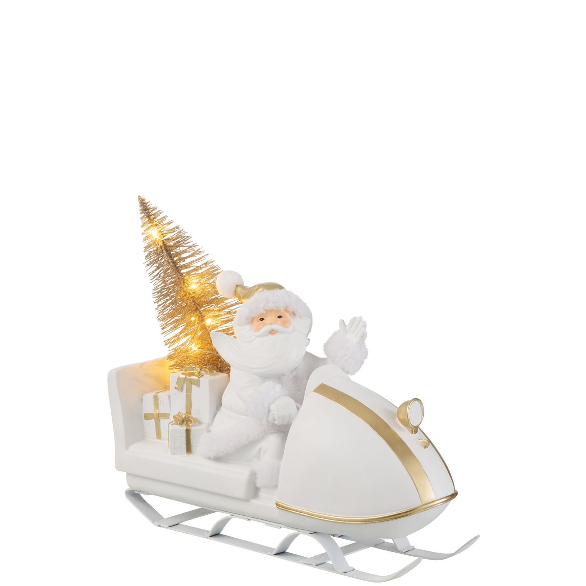 J-Line - Figurine de Noël décorative 'Père Noël avec traîneau' (Blanc/Or)