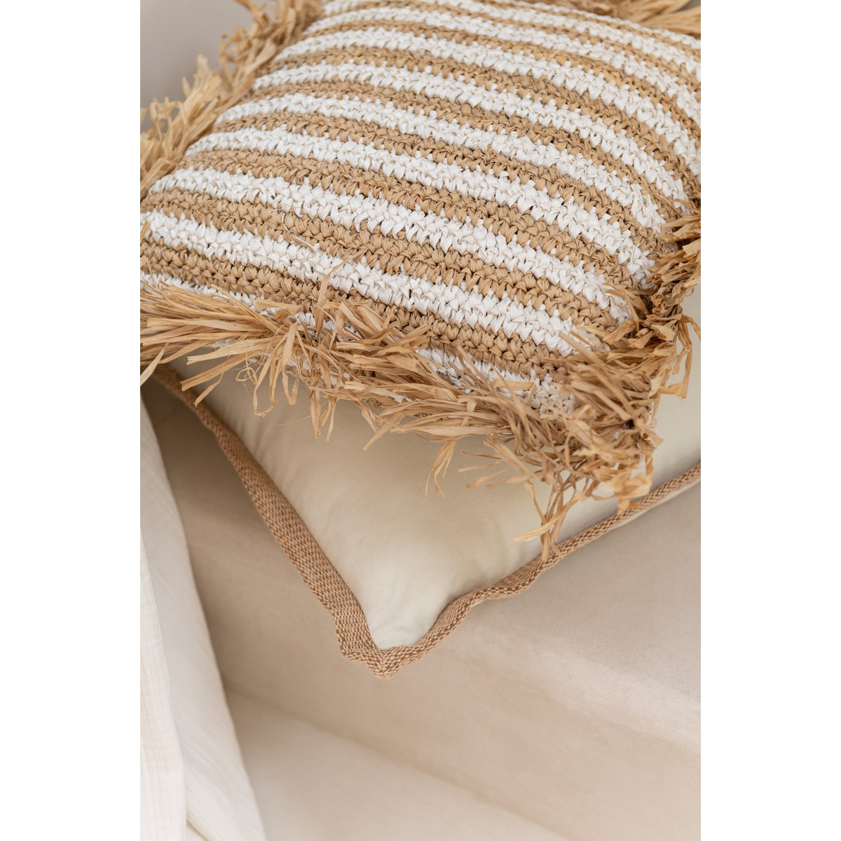 J-Line - Coussin Carré Tissé - Polyester - Beige