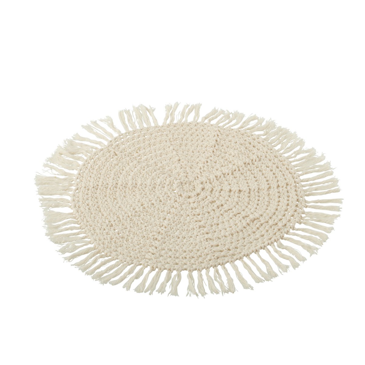 J-Line - Set de Table Rond Tissé + Franges Polyester Beige