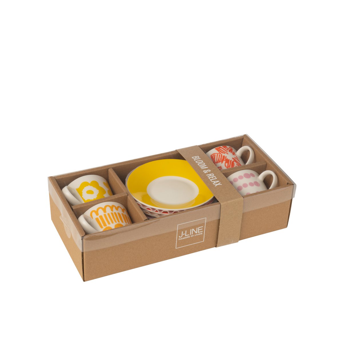 J-Line - Set de 4 Mugs + Boîte Soucoupe Ceramic Mix Small