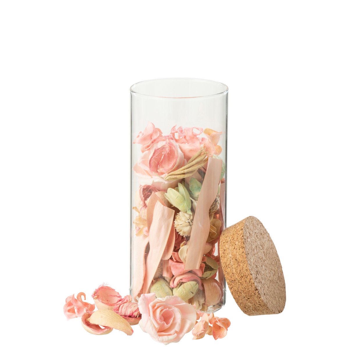 J-Line - Fleur Séchée + Rose en Bois de Pin En Pot - Verre - Rose