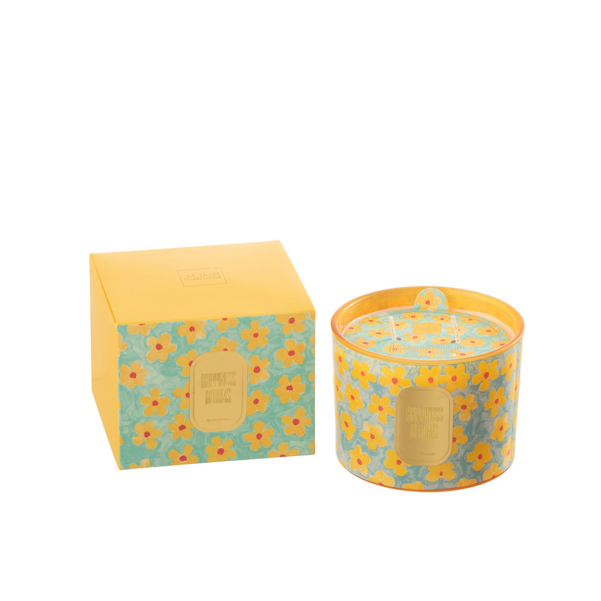 J-Line - Bougie Parfumée Fleurs Azur/Jaune Petite - 30 Heures