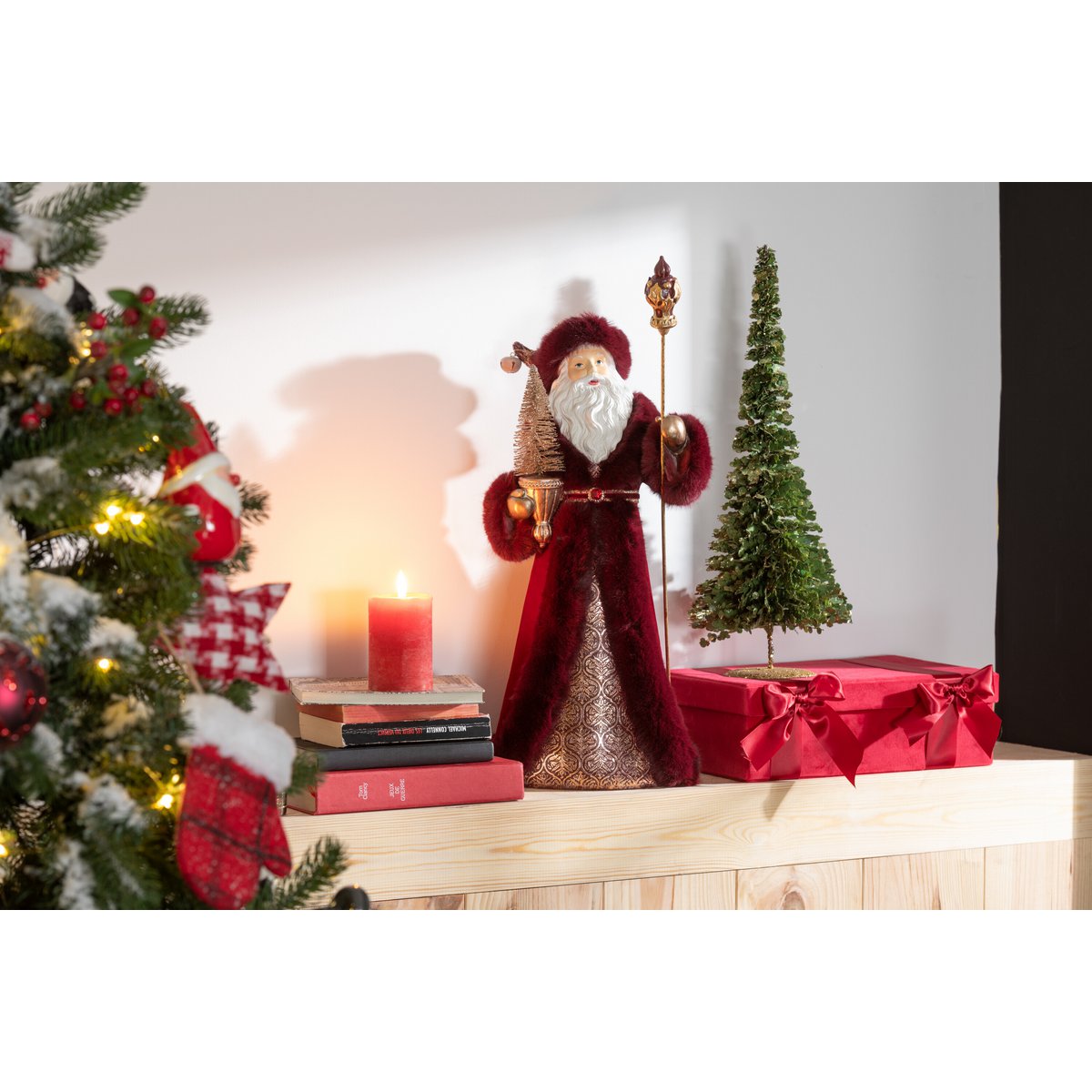 J-Line - Figurine de Noël décorative 'Père Noël' (Rouge/Vert)