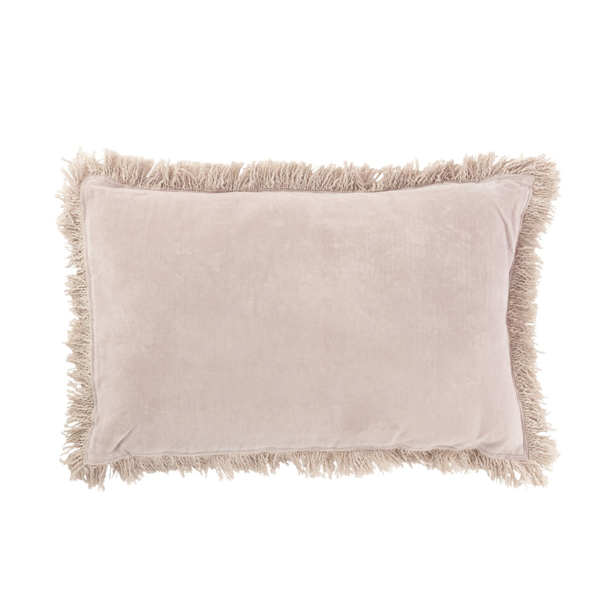 J-Line - Coussin Franges - Coton/Velours - Vieux Rose