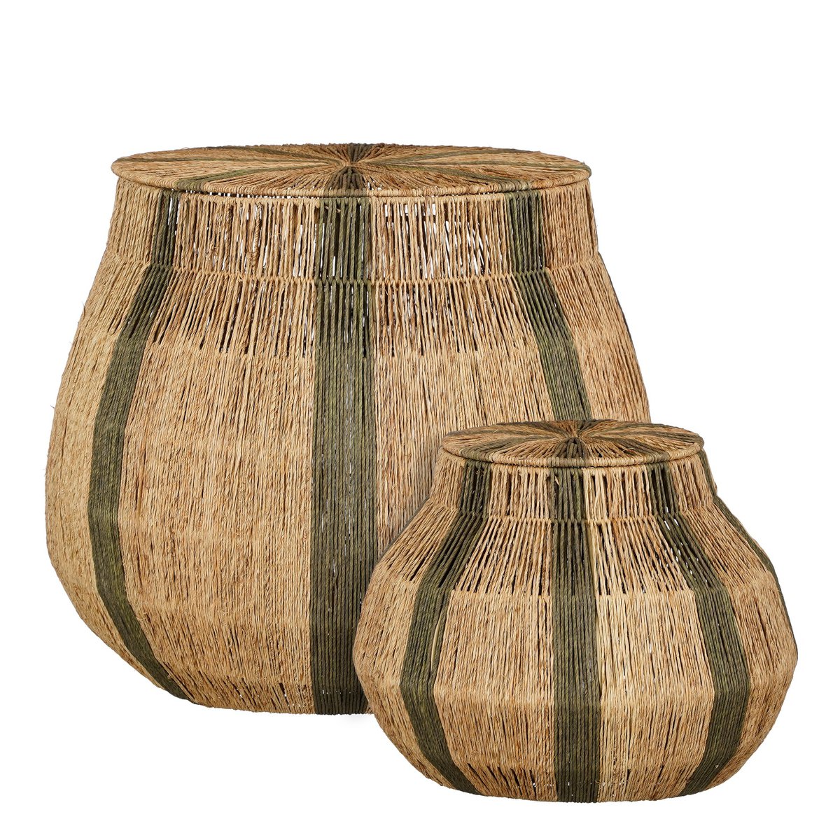 Mica Décorations - Panier Liliano - Lot de 2 - H48 x Ø50 cm - Jute - Vert foncé