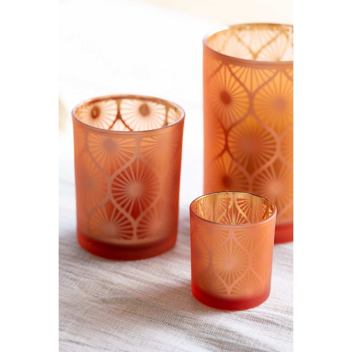 J-Line - Laterne Diamond Flowers - Glas - Orange - Groß