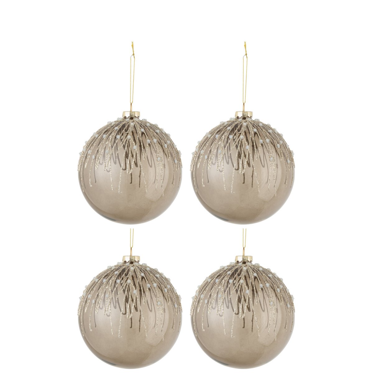 J-Line Doos Van 4 Kerstballen Parels Glitter Glas Grijs Large