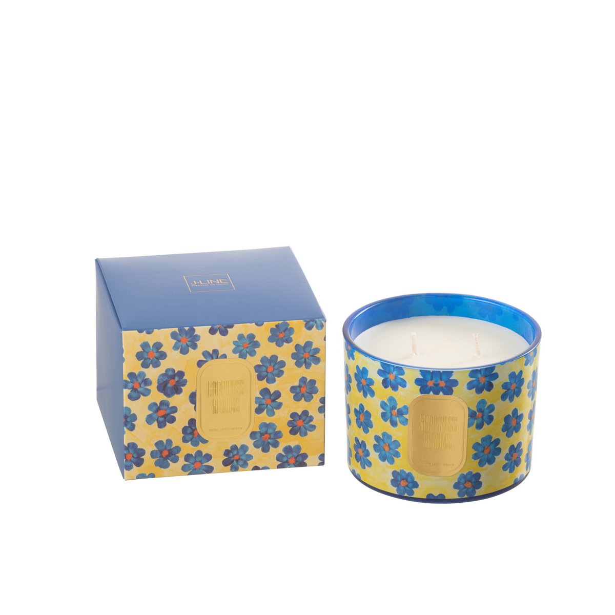 J-Line - Bougie Parfumée Fleurs Bleu/Jaune Petite - 30 Heures