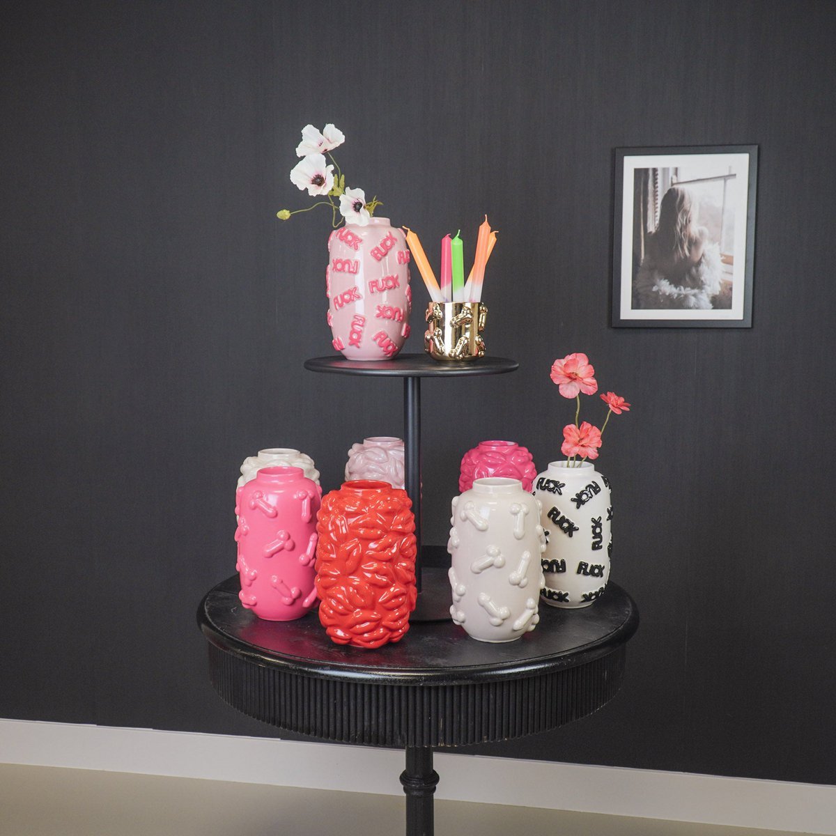 Housevitamin - Vaas - Kusjes - Keramiek - Rood - 17x17x27cm