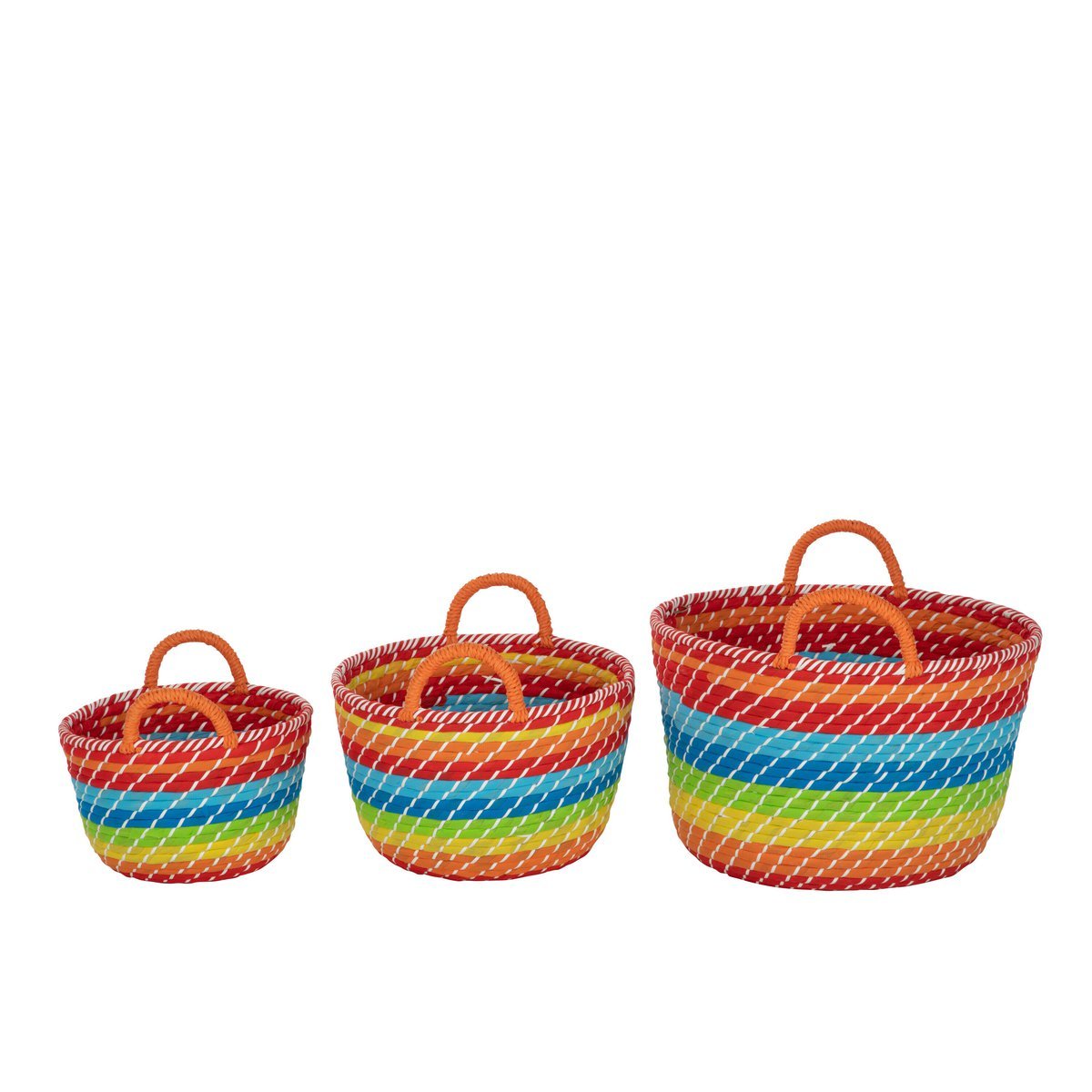 J-Line - Lot de 3 Paniers Rainbow Stripes + Anses Seagrass Mix