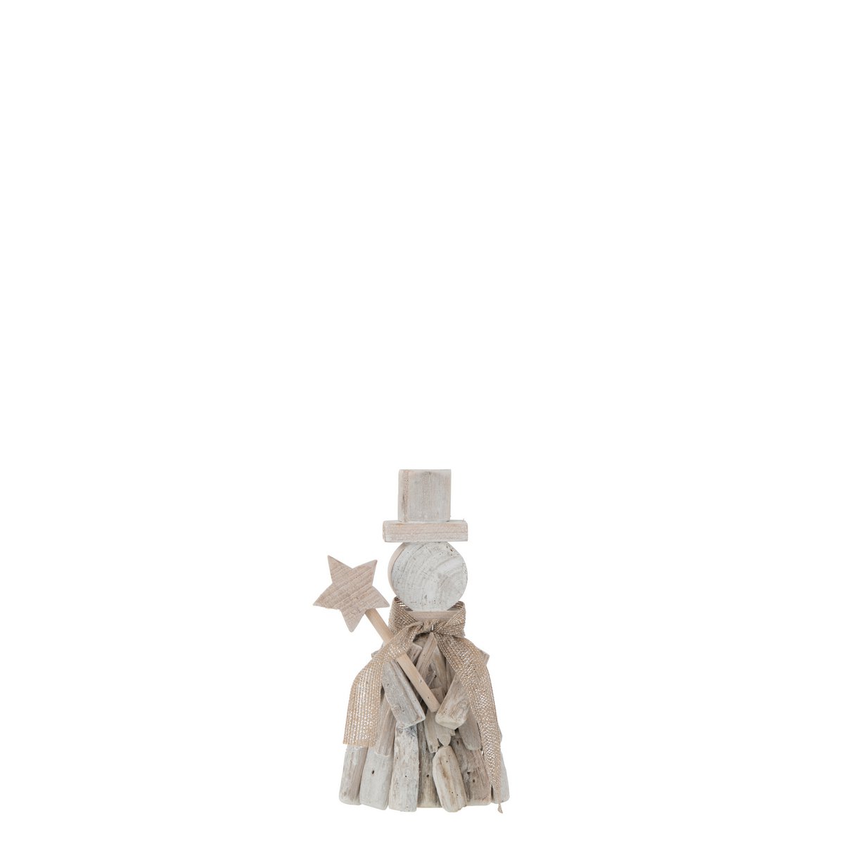 J-Line - Figurine de Noël décorative 'Figurine d'hiver avec étoile' (Taille S, Blanc)