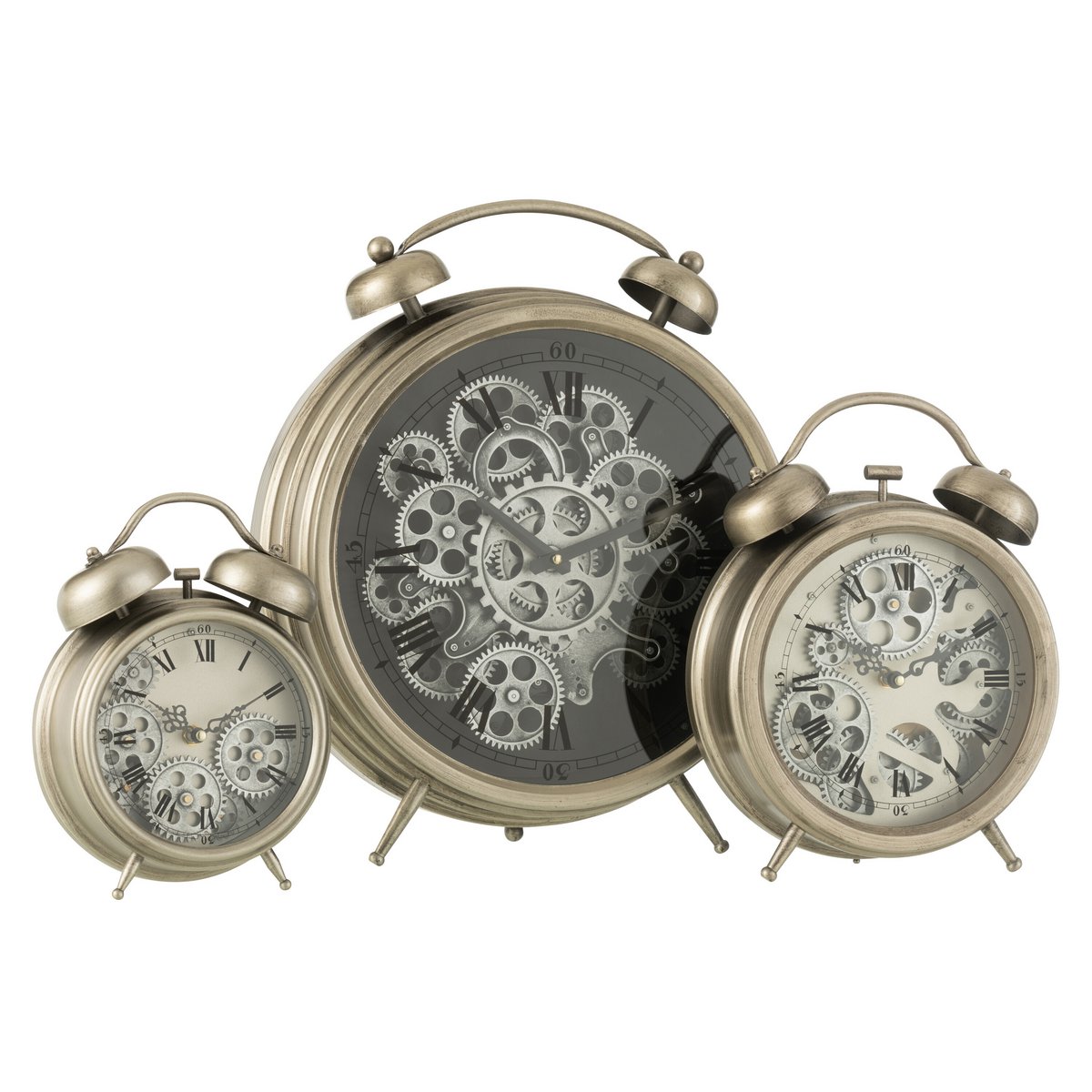 J-Line - Réveil Horloge Chiffres Romains - Métal - Argent - L - Ø47cm