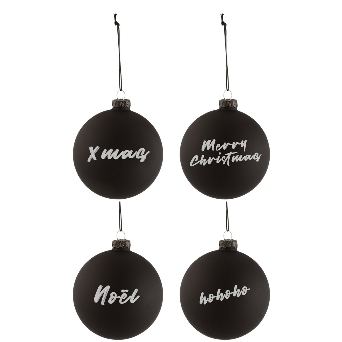 J-Line - Boîte de boules de Noël 'Skovfjord' (Taille M, Lot de 4, Noir)