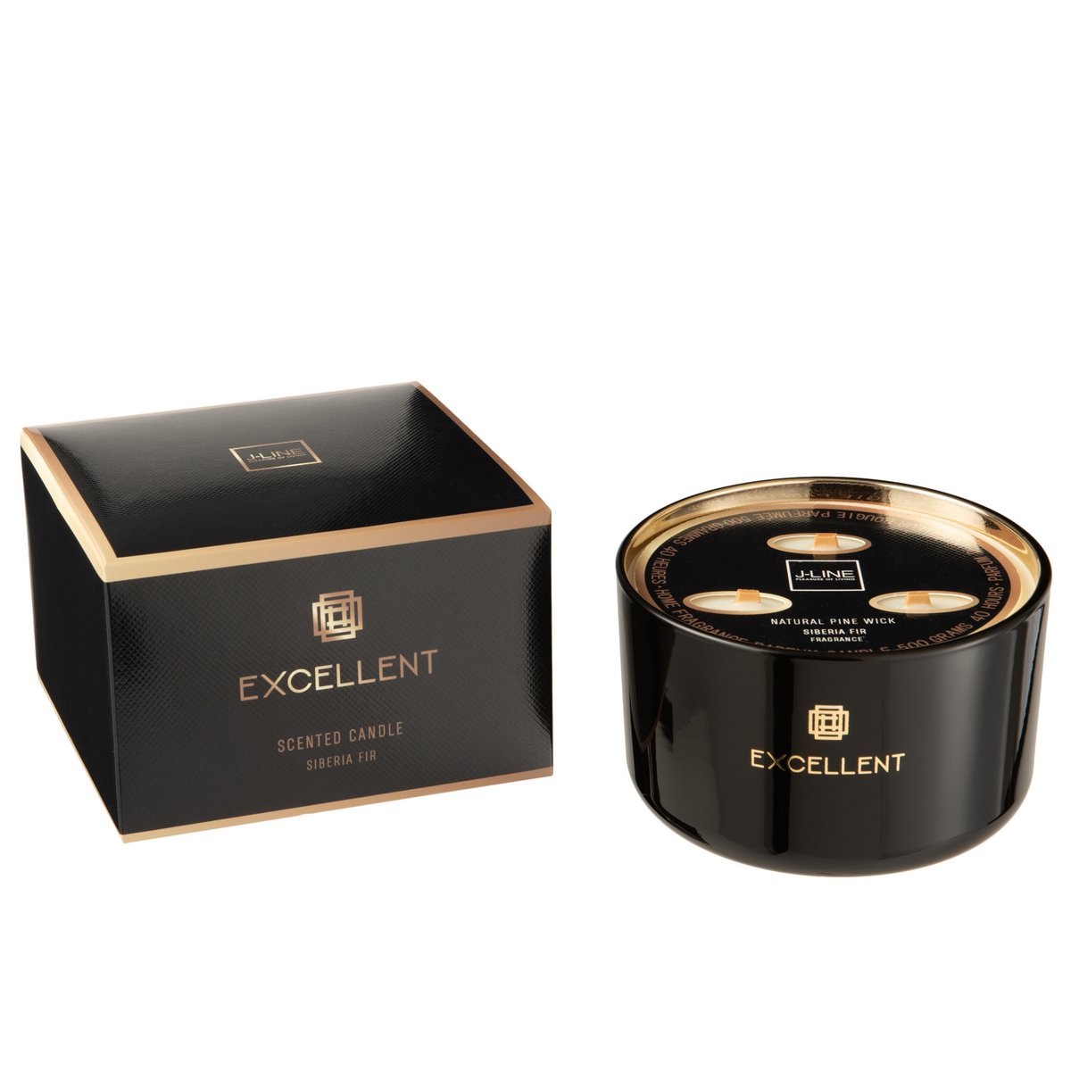 J-Line - Bougie parfumée Excellent Sapin de Sibérie Noir Large-40U