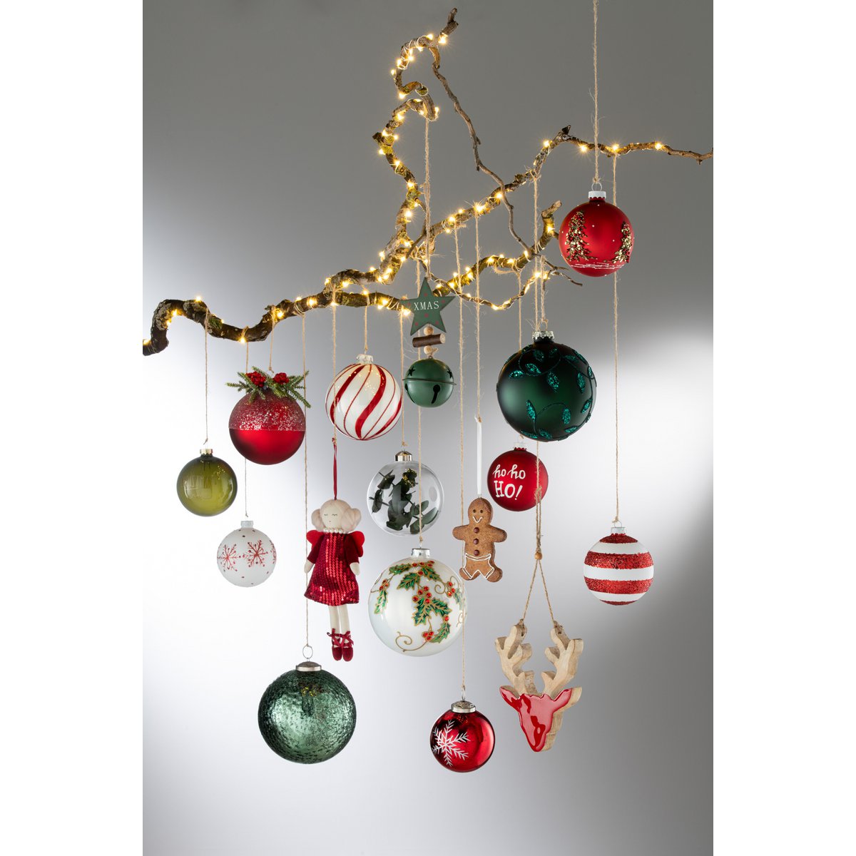 J-Line Doos Van 6 Kerstballen Sneeuwvlokken Glitter Glas Wit/Rd Small