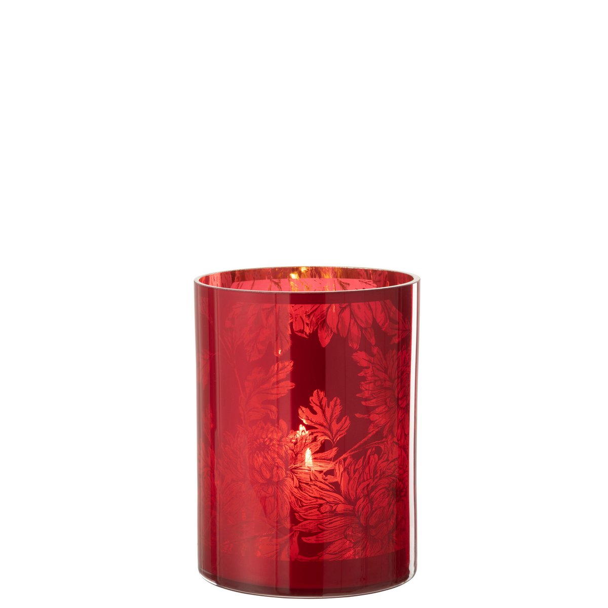 J-Line - Lanterne Fleurs - Verre - Rouge - Extra Large