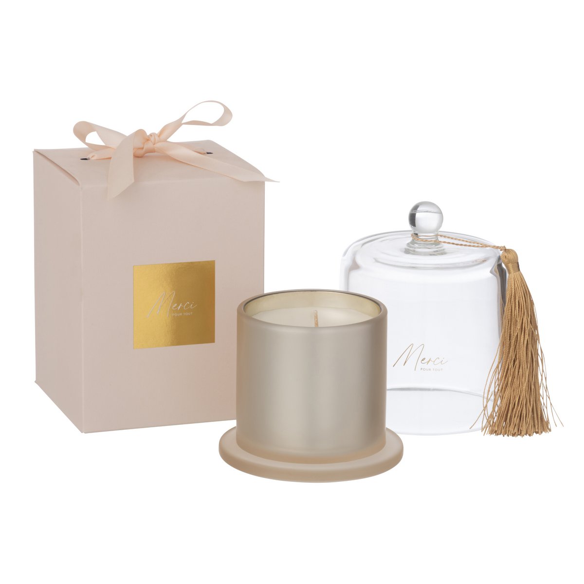 J-Line - Bougie Parfumée Cloche Merci Beige Grande 45 Heures