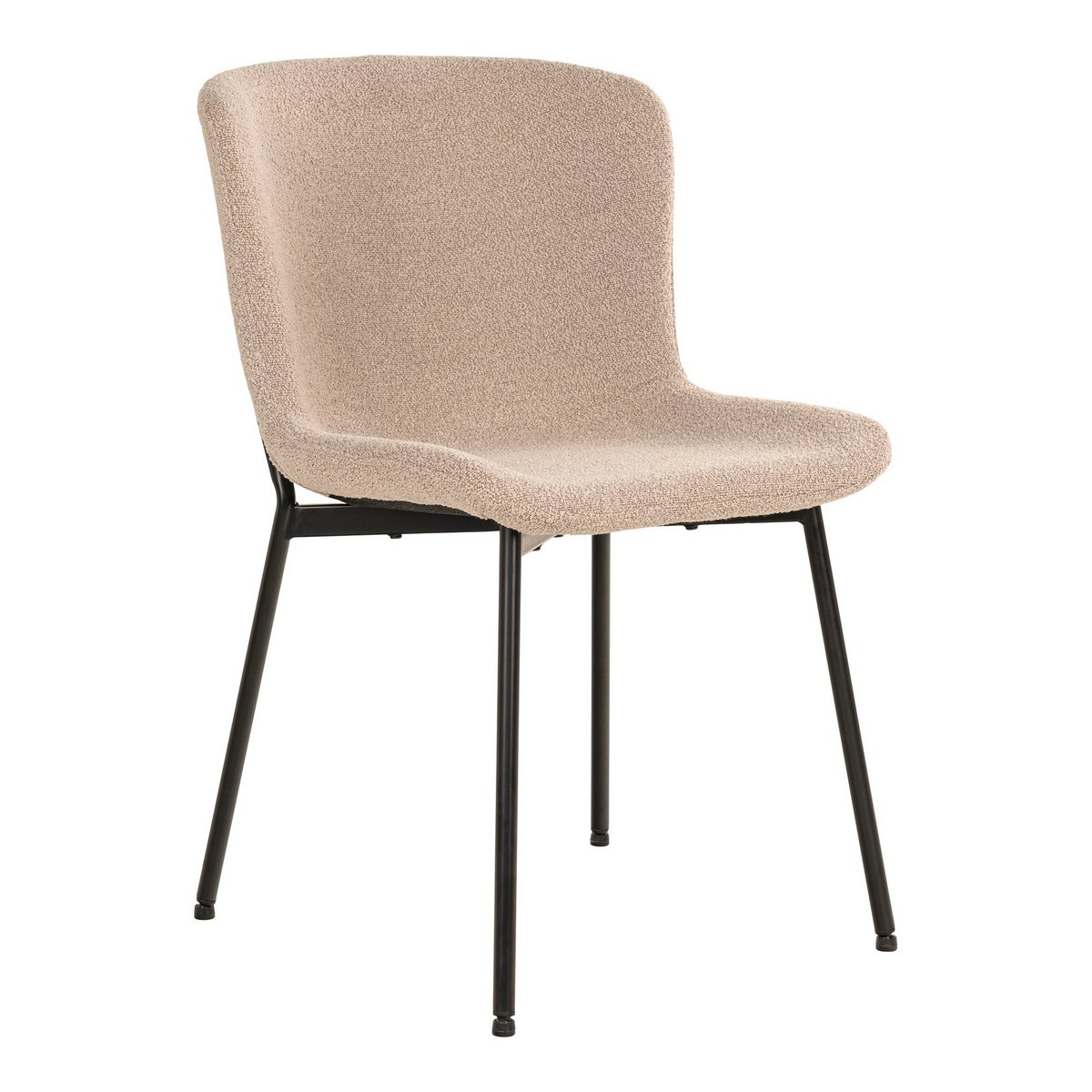 House Nordic - Maceda Dining Chair - Eetkamerstoel in bouclé, beige met zwarte poten - Set van 2