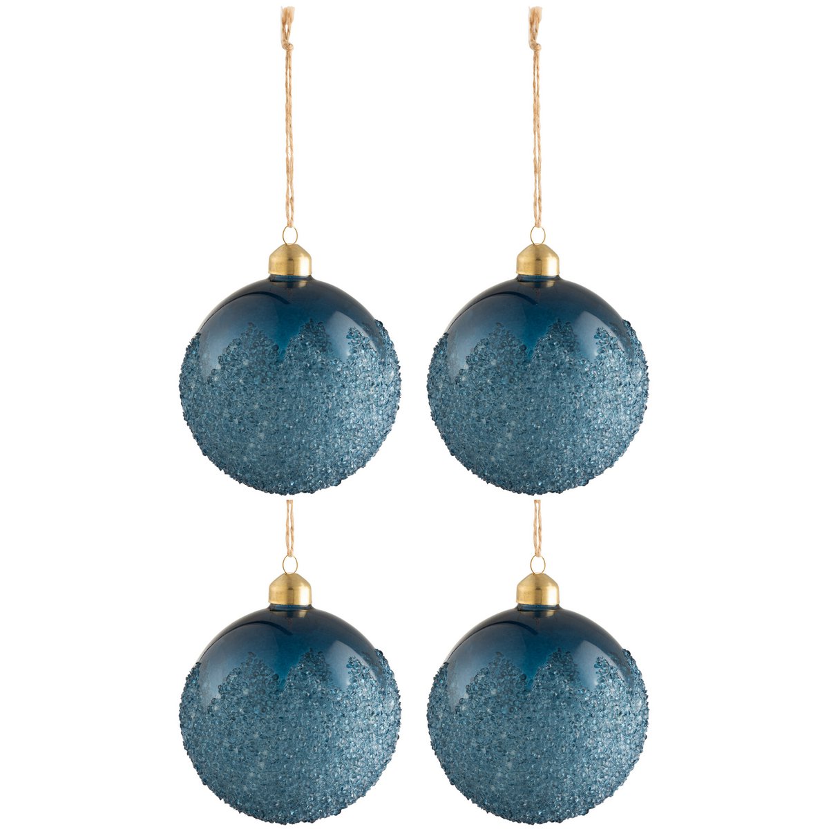 J-Line Doos Van 4 Kerstballen Suiker Glas Mat Blauw Medium