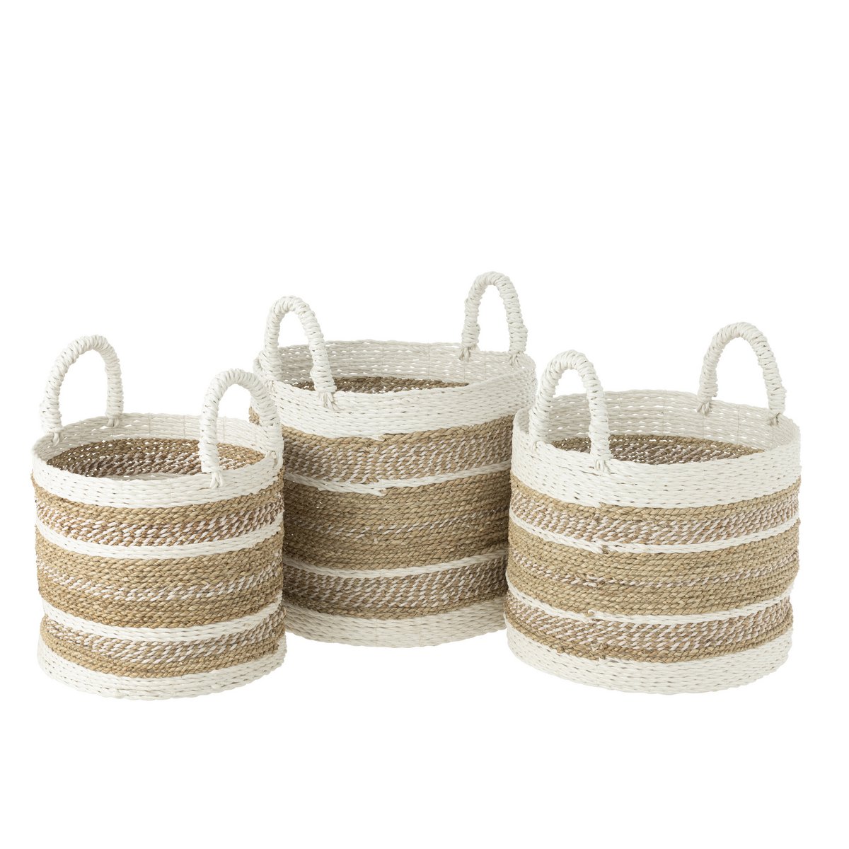 J-Line - Lot de Trois Corbeilles Caro Raphia Blanc/Naturel