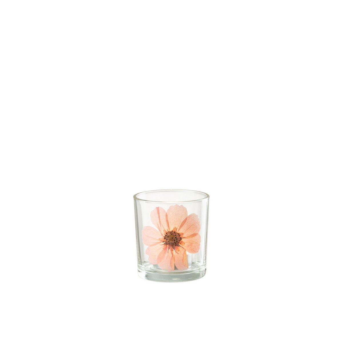 J-Line - Photophore Fleur - Verre - Rose - Petit