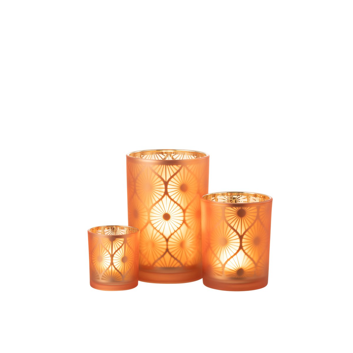 J-Line - Lanterne Diamant Fleurs - Verre - Orange - Grand