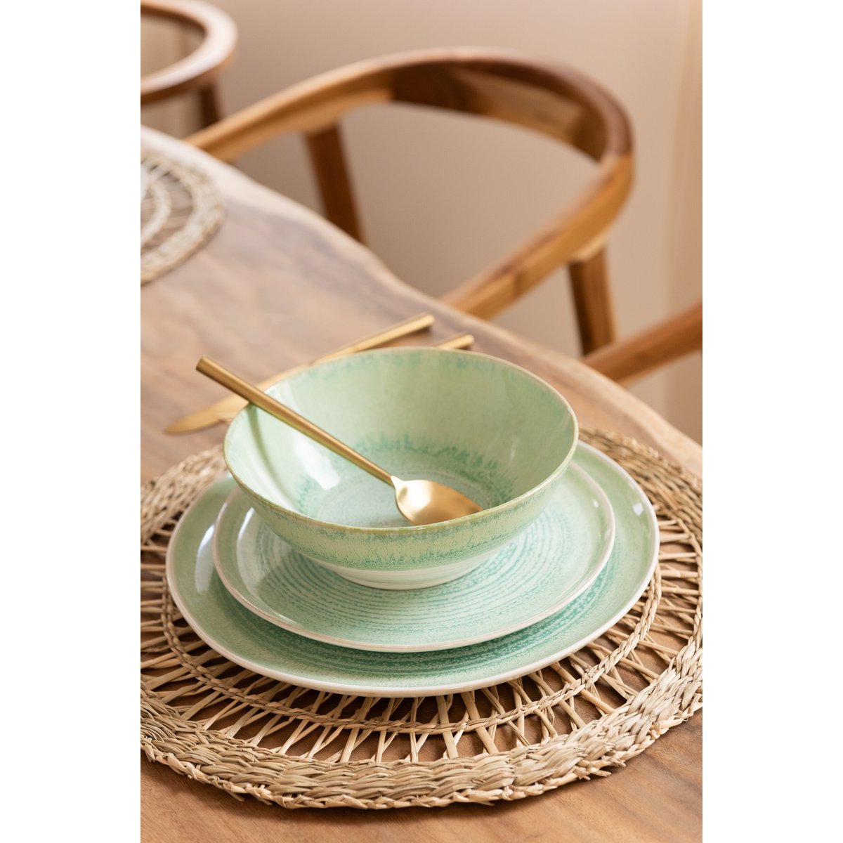 J-Line - Assiette Lara - Porcelaine - Vert - Petit