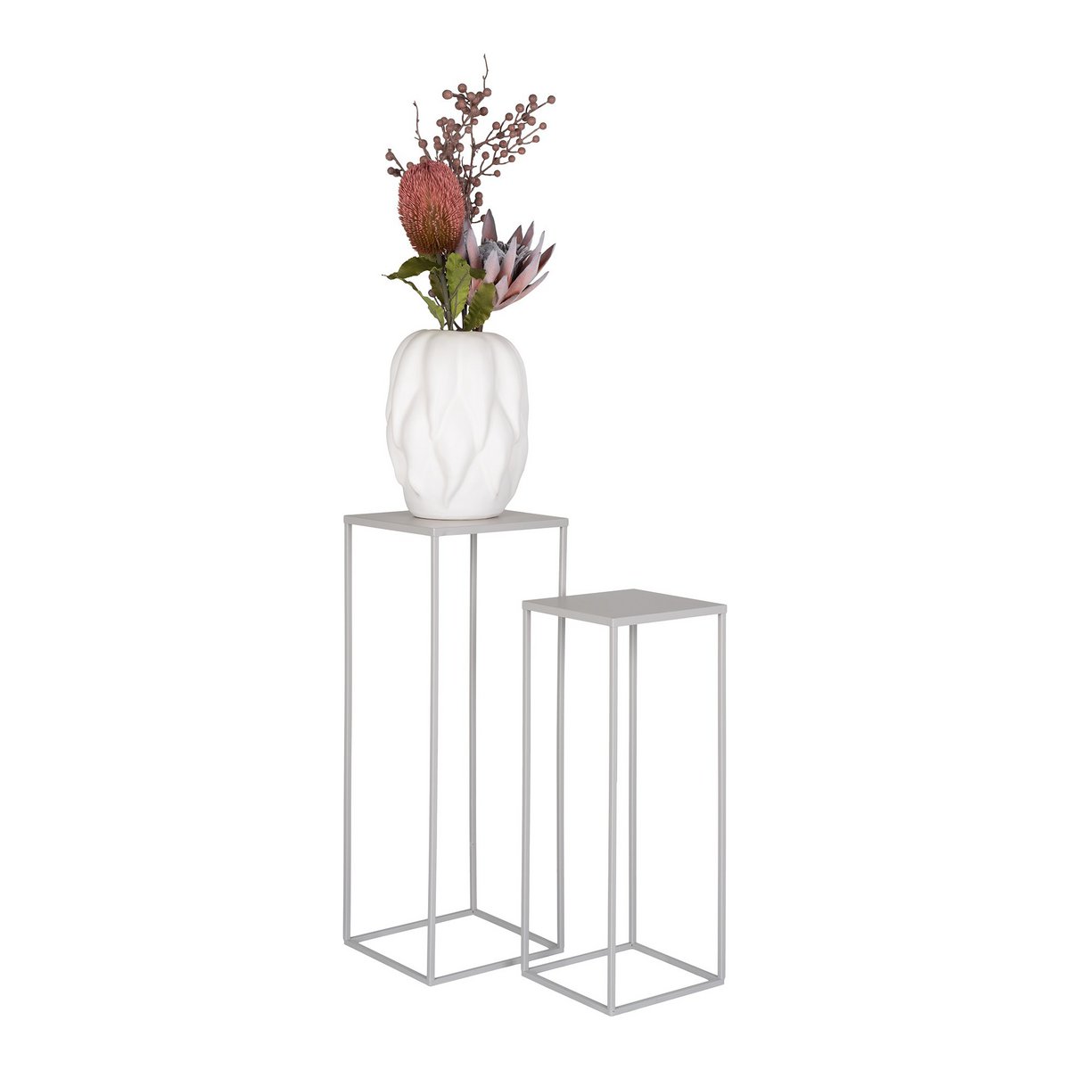 House Nordic - Beja Flower Stand - Jardinière, acier, gris froid, lot de 2