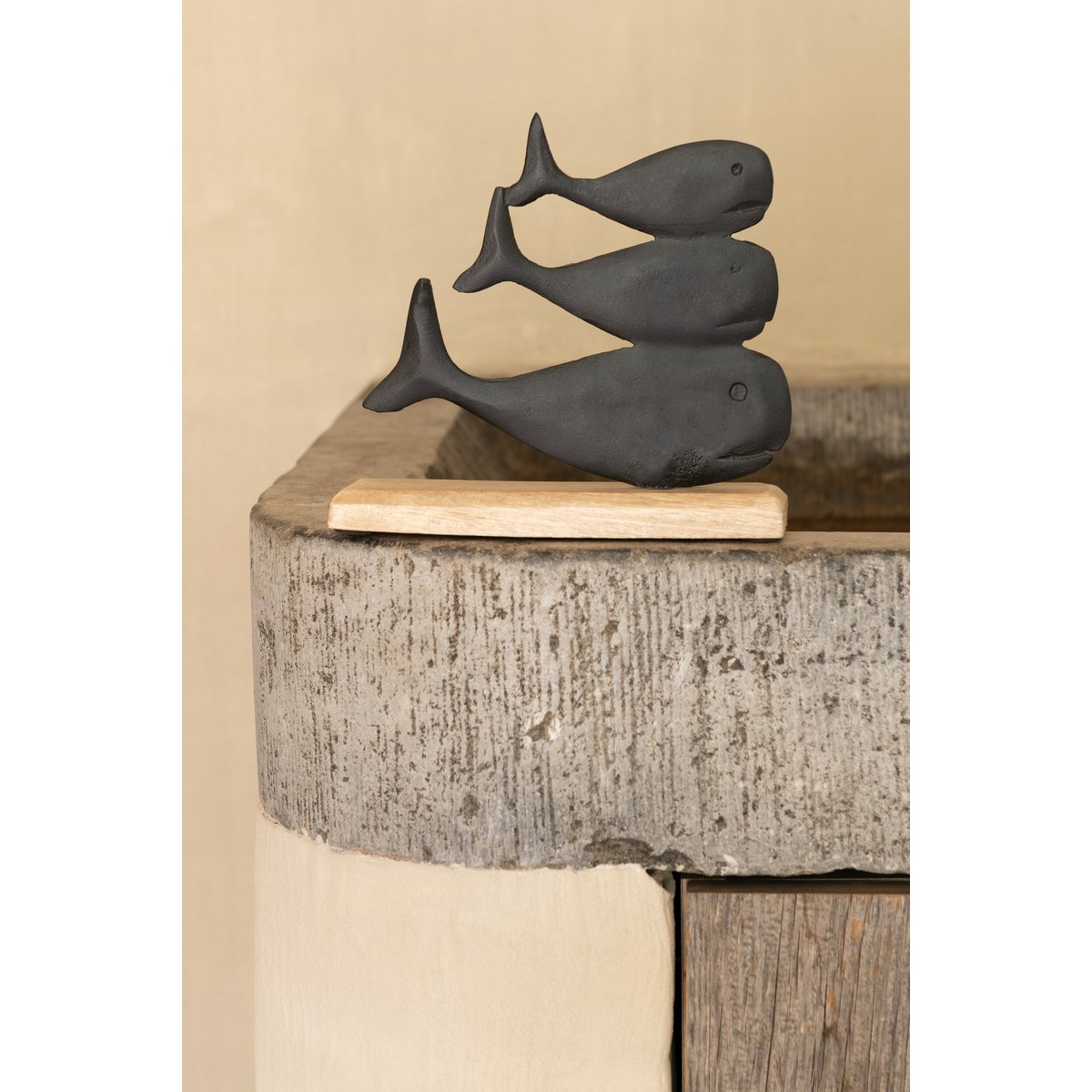 J-Line - Décoration Baleine sur Pied - Aluminium - Noir - Grand