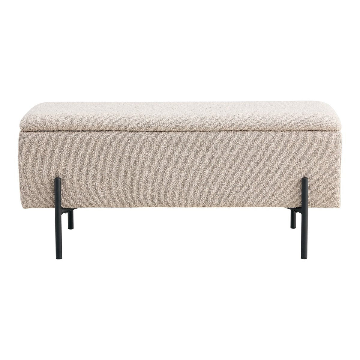 House Nordic - Watford Bench - Bank in bouclé met opbergruimte, beige met zwarte poten, 95x36,5x46 cm, HN1233