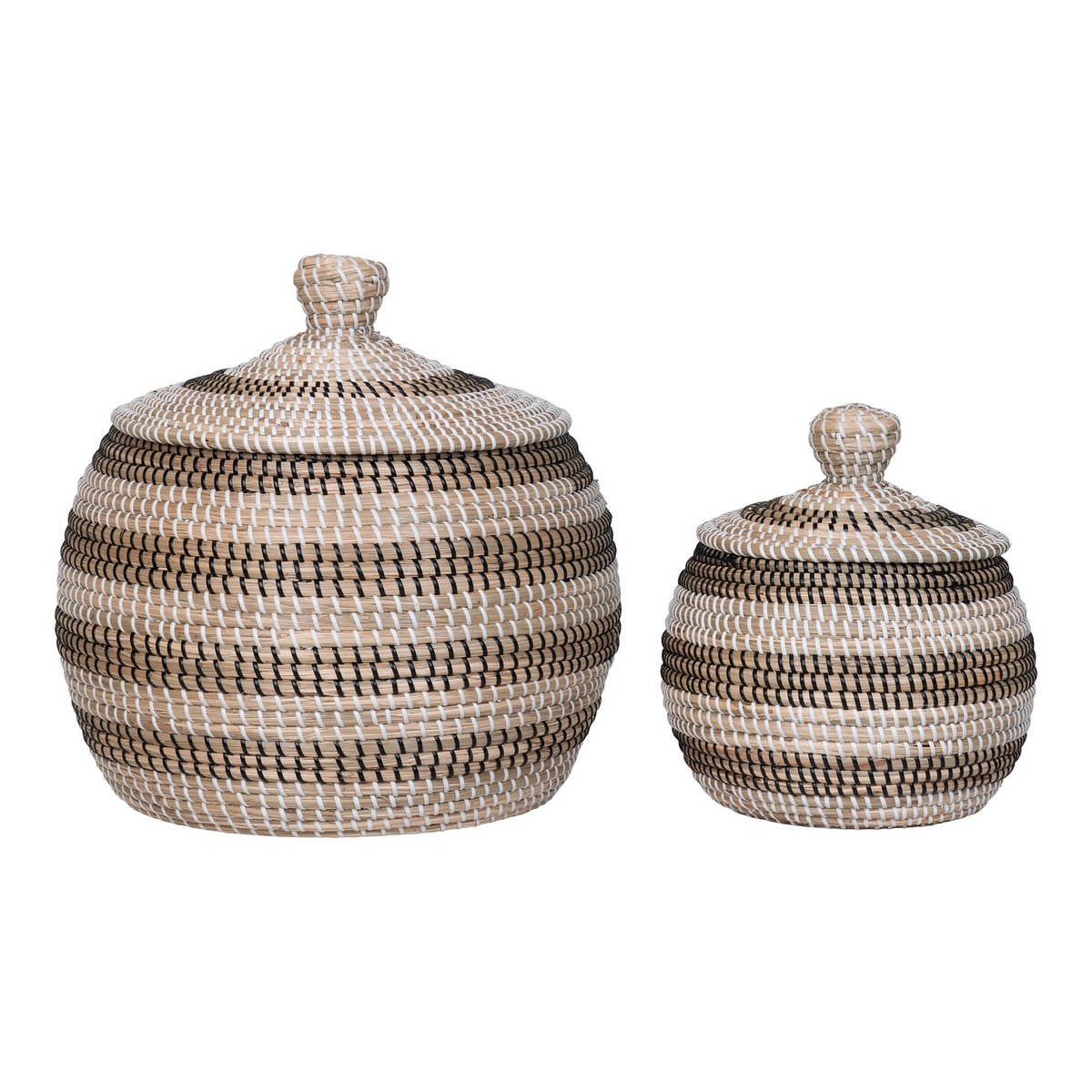 House Nordic - Ipoh Basket - Panier, jonc de mer, naturel/blanc/noir, lot de 2