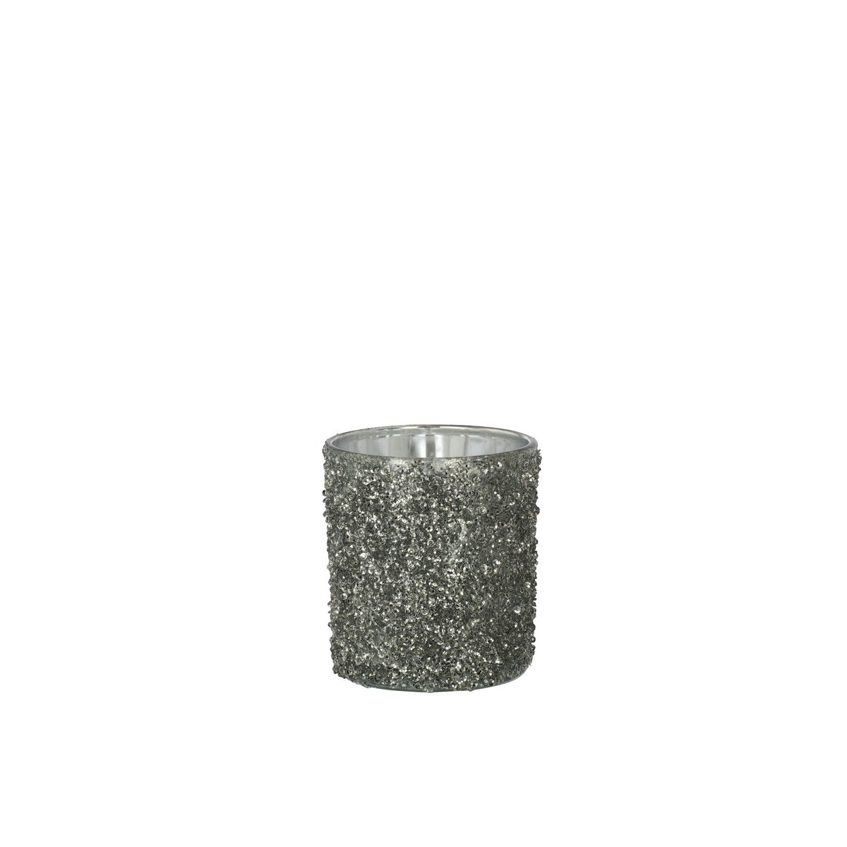 J-Line - Teelichthalter Glitter - Glas - Grau - Mittel