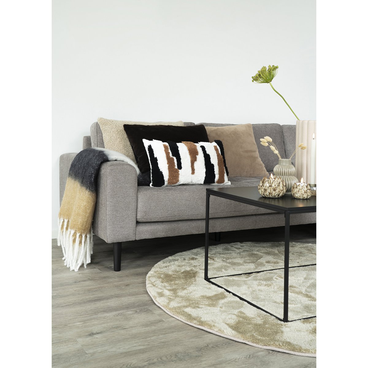 House Nordic - Sintra Plaid - Zwart, wit en bruin, 170x130 cm