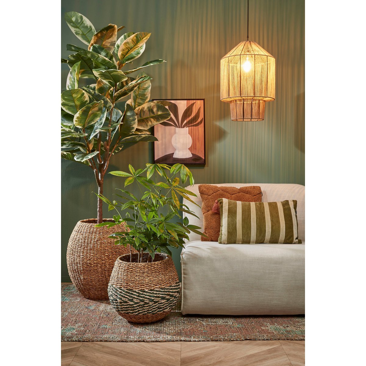 Mica Decorations - Lampe à suspension Elsa - H49 x Ø35 cm - Jute - Marron clair