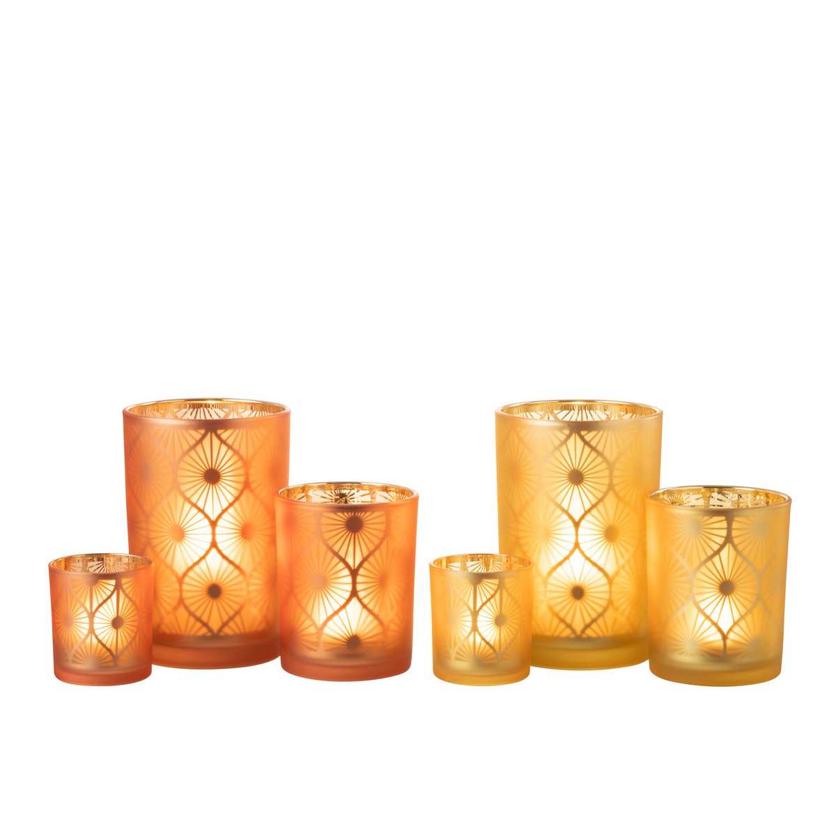 J-Line - Lanterne Diamant Fleurs - Verre - Orange - Grand